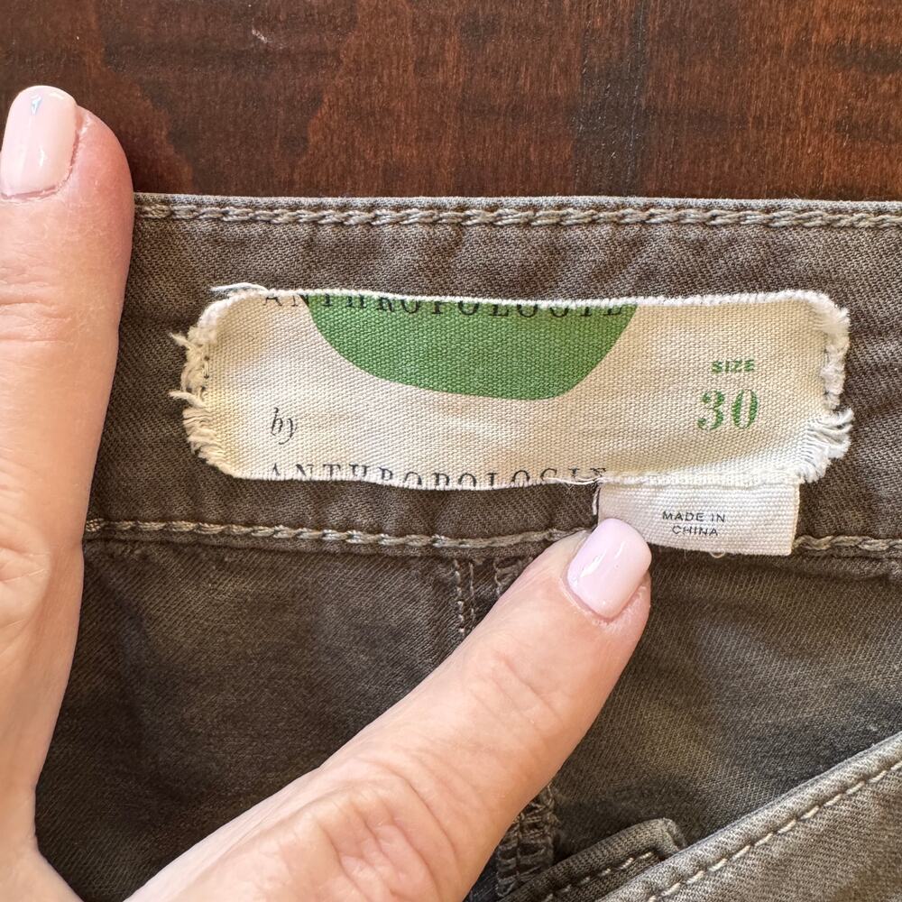 Anthropologie Floral Embroidered Utility Pants Size 30 Olive Green Cotton Linen - Picture 9 of 16